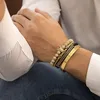 4 stks / set handgemaakte vlechten armband gouden hiphop mannen pave cz zirkoon kroon Romeinse numerale luxe sieraden cadeau Valentijnsdag kerst