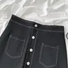 Kimutomo jupes printemps été mode coréenne Chic femme taille haute solide noir simple boutonnage poches jupe ample 210521