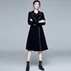 Women's coat Winter Designer Women Vintage Notched Collar Wrap Black Velvet Maxi Coat Thick Warm Long Trench Outwear 905i 210420