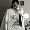 Dragon Drukuj Chiński styl Harajuku Retro Swag Bluza z kapturem Top Oversized Streetwear Unisex KPOP Y2K Casual Bluzy Para Ubrania 210805