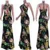 Stampa floreale Donne Maxi Abito Halter Culletta allacciata in alto Summer Out Long Bodycon Abiti di abiti casuali senza schienale