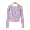 Sexy tricoté pull Jumper Femmes automne élégant pulls vintage hiver femme femme violet 210427