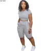 CMYAYA Frauen Set Sommer mit Kapuze Kurzarm T-Shirts knielangen Jogger Jogginghose Anzug Streetwear Mode Trainingsanzug Outfit 210331