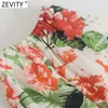 Zevity女性のファッション花柄プリートシングルブレストシャツの女性3四半期袖Midi VestidoシックドレスDS8391 210603