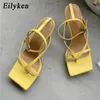Eilyken New Fashion Narrow Band Gladiator Sandals Women Thin High Heels Pumps Elegant Square Toe Ankle Buckle Strap Party Shoes X0523