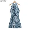 Vrouwen vintage mouwloze luipaard print zoom ruche halter mini jurk vrouwelijke chique back strikje sjerpen zomer vestido ds8160 210416