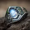 Wedding Rings Vintage Retro Carve Medieval Colorful Moonstone Ring Silver For Men Nordic Celtic Male Punk Jewelry