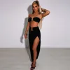 Dorywczo sukienki Hirigin Velvet Sexy Bez Ramiączek Crop Tube Top High Waist Slits Maxi Dress 2 PCS Suits 2022 Fall Women Fashion Streetwear Vestido