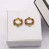 Retrofärgade diamantberlock örhängen Designer Letter Rhinestone Studs Personlighet Örhänge för flickor smycken gåvor