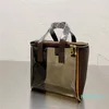 Pvc Transparent Cosmetic Bag Classic Brown Old Flower Wash Bags Fashion Shoulder Back Handbag Zipper Pocket Large Capacity