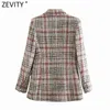 Zevity Women Vintage Plaid Pattern Print Woolen Coat Kvinnlig Chic Långärmad Dubbel Breasted Outwear Jackor Toppar CT629 211104