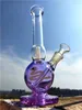 Фиолетовый бонг Dab Rig Стеклянный бонг Рассеянный нижний стебель Белый перк 14 мм Женская шарнирная чаша со стеклянными бонгами Downster