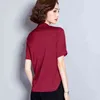 Kore Moda İpek Kadın Bluzlar Saten Kısa Kollu Kırmızı Gömlek Artı Boyutu XXXL / 4XL S Üstleri ve Bayanlar 210427