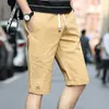 Koreaanse mode zomer broek mannen skinny casual katoenen shorts mannelijke bermudas trekkoord knielengte kleding 210714