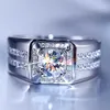 Anéis Mens de Cristal Jóias Anel de Prata Platinum Banhado Homens Aberto Diamond Cluster para Estilos de Banda Feminino