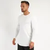 Katı Renk Uzun Kollu T-shirt Erkekler Bahar Rahat Spor Tops Pamuk Kazaklar Moda Slim Fit Temel Gym Spor Tee Gömlek 210421