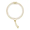 Beaded Strands Natural Freshwater Pearl Girlfriend Bracelet Student Female Bowknot Temperament Two-piece Simple Elastic Pullable Trum22