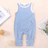 Baby Solid Pocket Ärmlös Jumpsuit 210528