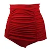 Women Vintage Bottom Shorts Ladies Solid Pleated Ruched Brazilian Bathing for Female 210714