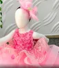 2021 핑크 레이스 꽃 소녀 드레스 페르시 손으로 만든 꽃 공 가운 Lilttle 키즈 생일 미인 웨딩 가운