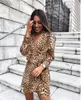 Casual Dresses Women Deep V-neck Loose Dress Long Sleeve Ladies Leopard Print Evening Party Autumn Wrap Short