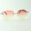 Exquisite classic medium diamond sunglasses 3524027, natural teal wooden temples glasses, size: 18-135 mm