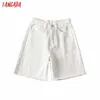 Tangada Women High Waist Solid White Denim Shorts Zipper Pockets Female Retro Basic Casual Shorts Pantalones 2QI1 210625