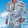 Autunno risvolto stampa 3D camicie hawaiane chemise casual slim fit hombre top gioventù uomo camicia a maniche lunghe uomo abbigliamento226G