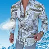 Outono lapela impressão 3d camisas havaianas chemise casual fino ajuste hombre topo jovem homem camisa de manga comprida uomo vestuário226g