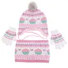 3pcs Kids Winter Beanie Hat Scarf Gloves Set för Girls Warm Knited EarFlap Fleece Cap