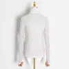 Dorywczo Hollow Out T Shirt Dla Kobiet Ruffles Patchwork Turtleneck Z Długim Rękawem Szczupła Top Kobieta Wiosna Moda Ubrania 210524
