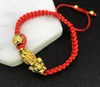 Bracelets porte-bonheur 10 pièces/lot haute qualité chanceux rouge corde Pixiu couleur or tibétain bouddhiste Bracelet réglable pour les femmes Melv22