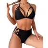 Frauen Bademode Sexy Tie-up Neckholder Gepolsterter Bh Badeanzug Frauen Seite Kreuz Hohl-out Tanga Bikinis Set Hohe taille Sommer Badeanzug