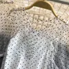 Chiffon Blouse Women Puff Sleeve See Through Polka Dot Mesh Cover Up Shirt with Vest Ladies Korean Sweet Top Blusa 210519