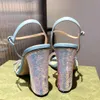 Европейские классические женские сандалии Sequin Sandals дизайнерская пряжка одно слово с кожаной вечеринкой сексуальная шкала размером 34-40 коробка