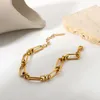Charm Bracelets Link Chain Chunky Stainless Steel Bracelets Women Gold Jewelry Flat Paperclip Rectangle Link Bangles Tarnish Free Girls Party