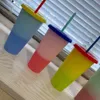 50pcs Creative 24oz Temperature Color changing Magics mug Reusable Magic Coffee cup Plastic Drinking Tumblers with Lid and Straw 700ml Mugs EWA4