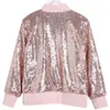 Girls Sequins Jacket Spring Autumn Cotton Outerwear Kids Long Sleeve Coat Children Solid Shiny Clothes 211204