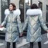 -20 derece Kış Kadın Uzun Parkas Ceket Rahat Ince Parlak Kumaş Kapşonlu Kalın Sıcak Ceket Moda Dış Giyim Parkas 211216