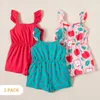 Summer 3pcs Toddler Girl Tank Solid Polka dots Fruit Jumpsuits for 3-6Y Kids Cotton Sleeveless Clothes 210528