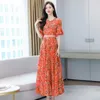 Summer Plus Size Print Vintage Casual Dresses Women Bodycon Party Vestidos 2021 Elegant Floral Chiffon Boho Beach Maxi Sundress X0621