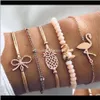 Perlé, livraison directe 2021 Bracelets de bijoux de mode Ensemble de brins de perles Éléphant Pin Flamingo Bowknot Aessory Chaîne en métal plaqué or Corde 4Di