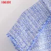 Tangada Femmes Mode Bleu Tweed Gilet surdimensionné Gland sans manches Femme Gilet Chic Tops 3H502 210609