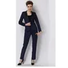 Costumes pour femmes Blazers sur mesure marine pantalons pour femmes noir Satin cran revers un bouton dames travail d'affaires B36