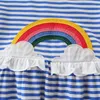 Aosta Betty Höst Långärmad Stickad Klänning Tjejer Striped Rainbow Kläder Rund Neck Bomull Barn Casual Klänningar 2-7 år G1026