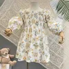 Gooporson Spring Kids Flower Dress Off The Shoulder Long Sleeve Princess Dress Korean Fashion Little Girls Costume Fall Outfits Q0716