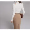 Elegant Ladies Casual Suit Spring Women Off Shouder Chic White Knitted Tops + Solid Hight Waist Sheath Skirt 2 Piece set 210603
