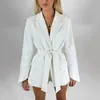 Office Ladies Blazer Dress Women Suits with Belt Outerwear Women's Jackets Long Sleeve Elegant White Black Jacket Female 211019