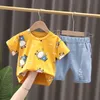 Hylkidhuose Sommer Baby Jungen Kleidung Sets Infant Casual Kleidung Kurzarm t-shirt Denim Shorts Cartoon Kinder Kinder Outfit G1023