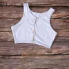 ArtSu Silver Gold Metal Chain Sexy Lace Up Crop Top Female Clubwear Women Hollow Out Tank Top Tees Summer White Black Red Tops X0507